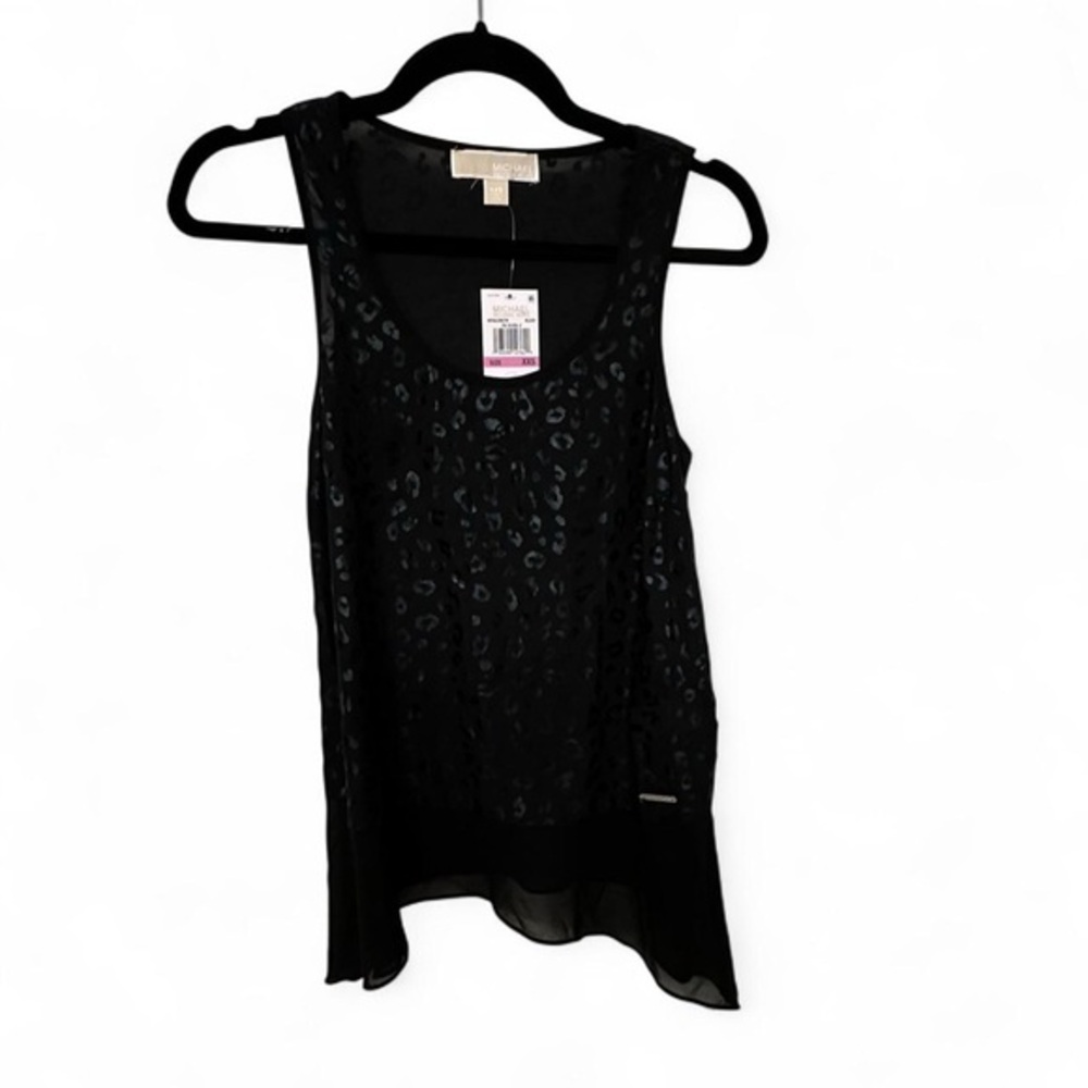 NWT MICHAEL Michael Kors Black Sheer Leopard Print Tank Top